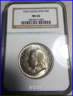 1936 50C Moses Cleveland Commemorative Half Dollar Near Superb NGC MS66 Rare R3