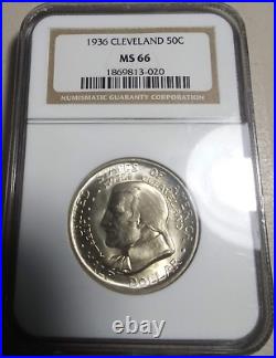 1936 50C Moses Cleveland Commemorative Half Dollar Near Superb NGC MS66 Rare R3