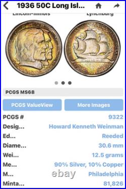 1936 50C PCGS MS65-LONG ISLAND? Toning? / LUSTEROUR / LOW MINTAGE 81,826