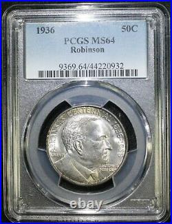 1936 50C Robinson Silver Commemorative Half Dollar PCGS MS64 Well Struck Coin