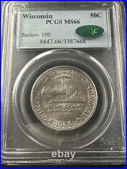 1936 50C Wisconsin Commemorative Half Dollar PCGS MS66 CAC POLYCHROMATIC GEM BU+