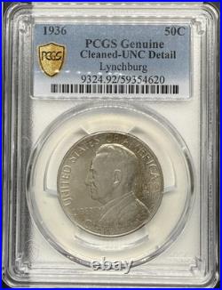 1936 50c Lynchburg Commemorative Half Dollar PCGS UNC Detail Cleaned (620)