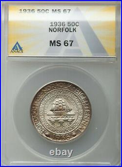 1936 50c Norfolk Virginia Bicentennial Half Dollar ANACS Premium Gem Grade MS 67