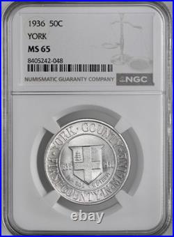 1936 50c York County Half Dollar Silver Commemorative Ngc Ms65 #8405242-048
