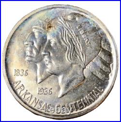 1936 Arkansas Commemorative Half Dollar, Uncirculated, Toned & Good Luster
