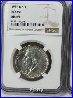1936 Boone Commemorative Half Dollar Set NGC MS65 (P, D, S) 3-Coin Trio