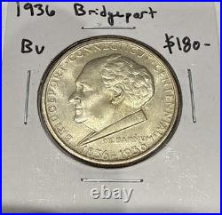 1936 Bridgeport Connecticut Commemorative Silver Half Dollar 50C Coin BU Unc