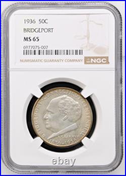 1936 Bridgeport Silver Commemorative Half Dollar NGC MS-65 Mint State 65 Gem