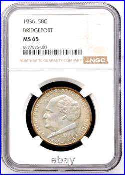 1936 Bridgeport Silver Commemorative Half Dollar NGC MS-65 Mint State 65 Gem