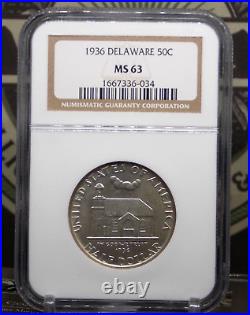 1936 Commemorative DELAWARE Half Dollar 50c NGC MS63 #034 BU Unc ECC&C, Inc