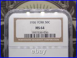 1936 Commemorative YORK Silver Half Dollar 50c NGC MS64 #036 Unc BU ECC&C, Inc