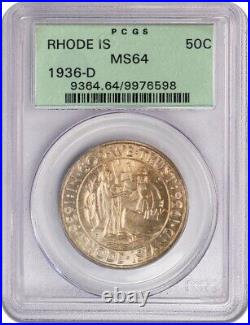 1936 D 50C Rhode Island Commemorative Silver Half Dollar PCGS MS64 Gen 3.1 OGH