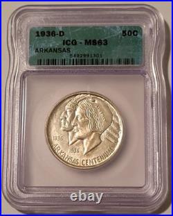 1936 D Arkansas Centennial Commemorative Silver Half Dollar MS63 ICG