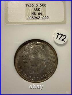 1936-D Arkansas Centennial Silver Commemorative Half Dollar NGC MS 64 Fatty Hold