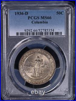 1936-D Columbia Commem Half Dollar PCGS MS66 Strong Strike Tab Toning