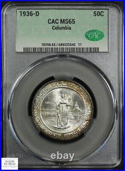 1936 D Columbia Commemorative Silver Half Dollar 50C CACG MS 65 CAC