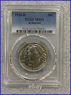 1936-D Commemorative ARKANSAS Silver Half Dollar 50C PCGS MS63 BLAST WHITE