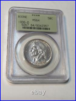 1936 D Daniel Boone Commemorative Silver Half Dollar, PCGS Certified, MS64, OGH 1936 D Daniel Boone Commemorative Silver Half Dollar, PCGS Certified, MS64, OGH