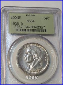 1936 D Daniel Boone Commemorative Silver Half Dollar, PCGS Certified, MS64, OGH 1936 D Daniel Boone Commemorative Silver Half Dollar, PCGS Certified, MS64, OGH