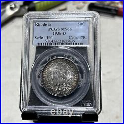 1936 D RHODE ISLAND HALF DOLLAR COMMEMORATIVE 50C COIN PCGS MS 66 Silver Ser 100