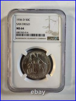 1936 D San Diego Commemorative Silver Half Dollar MS64 NGC 6881543-014