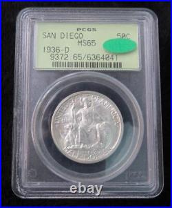 1936-D San Diego Commemorative Silver Half Dollar PCGS Graded MS65 with CAC
