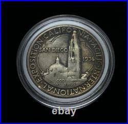 1936-D San Diego Commemorative Silver Half Dollar in Capsule