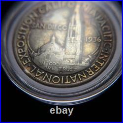 1936-D San Diego Commemorative Silver Half Dollar in Capsule