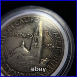 1936-D San Diego Commemorative Silver Half Dollar in Capsule