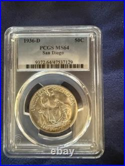 1936 D San Diego Silver Commemorative Half Dollar PCGS MS 64 Incredible