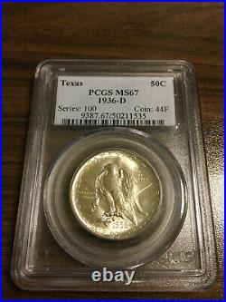 1936-D Texas Silver Half Dollar Commemorative 50C PCGS MS 67 RARE HIGH GRADE