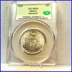 1936 Delaware 50C Silver Commemorative Half Dollar CAC MS65 Phila KM#184