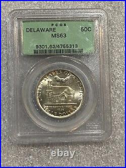 1936 Delaware Commemorative Half Dollar PCGS MS 63 Silver Coin Old Green Holder