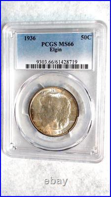1936 Elgin Pcgs Ms66 Gem Commemorative Half Edge Toned 50c Coin