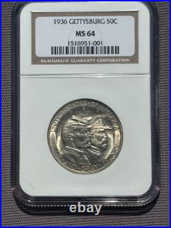 1936 Gettysburg Commemorative Half Dollar Ngc Ms64