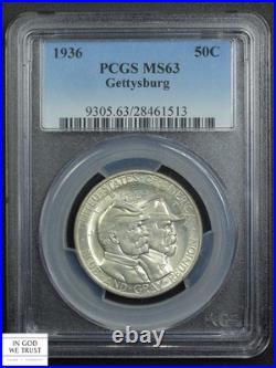 1936 Gettysburg Commemorative Silver Half Dollar 50C PCGS MS 63
