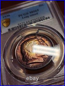 1936 Long Island Commemorative Silver Half Dollar PCGS MS65 Rainbow Toned Beast