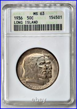 1936 Long Island Half Dollar ANACS MS63 Collectable Soapbox Holder 90% Silver