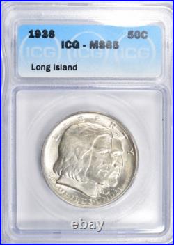 1936 Long Island Half Dollar Commemorative White Gem Bu Uncirculated Icg Ms65