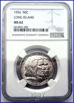 1936 Long Island Silver Commemorative Half Dollar 50C NGC Verified MS62