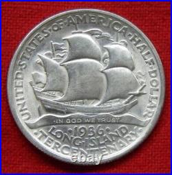 1936 Long Island Silver Commemorative Half Dollar 50c Free USA Shipping