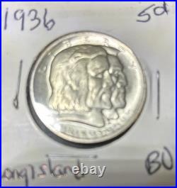 1936 Long Island Tercentenary Commemorative Half Dollar Gem Bu Unc. 90% Silver