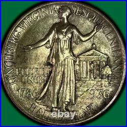 1936 Lynchburg Half Dollar Brilliant Uncirculated BU Coin, Emerald Toning #41450