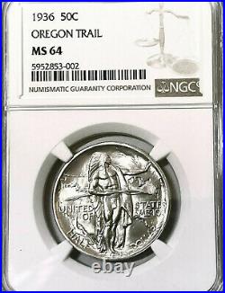 1936 Oregon Trail 50c Half Dollar 90% Silver Coin Graded Ngc Ms64