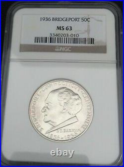 1936-P Bridgeport Connecticut Commemorative Silver Half Dollar NGC MS 63
