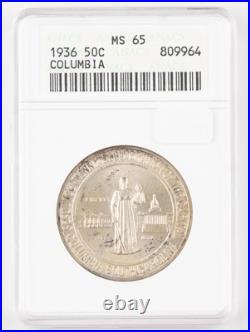1936 P Commemorative COLUMBIA Half Dollar 50c ANACS MS65 #ggx