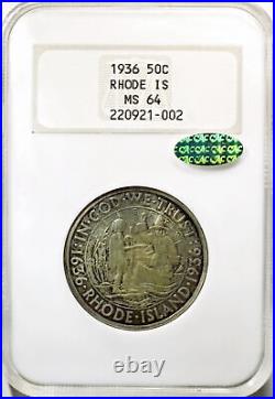 1936 Rhode Island Commemorative Half Dollar NGC MS-64 CAC Old Fatty Holder