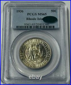 1936 Rhode Island Commemorative Silver Half Dollar PCGS MS65 CAC Green