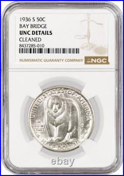 1936 S 50C Bay Bridge Commemorative Silver Half Dollar NGC UNC Details Cleaned