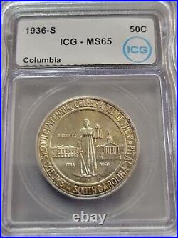 1936-S 50C Columbia Commemorative Half Dollar ICG graded MS65